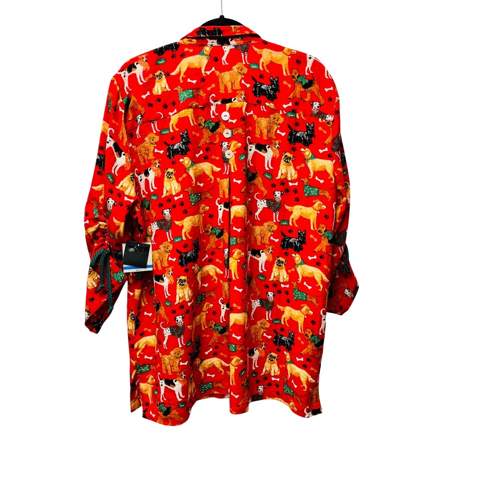 John Mark Button Down Shirt XL Red Dog Print Novelty Quirky Pet Lover Paw Bone - Picture 2 of 7